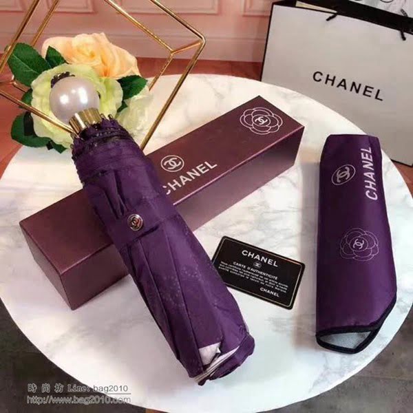 CHANEL香奈兒傘 火爆新款 山茶花搭配經典的香奈兒LOGO 珍珠球手柄 晴雨傘 防曬隔熱 防紫外線  zm1044